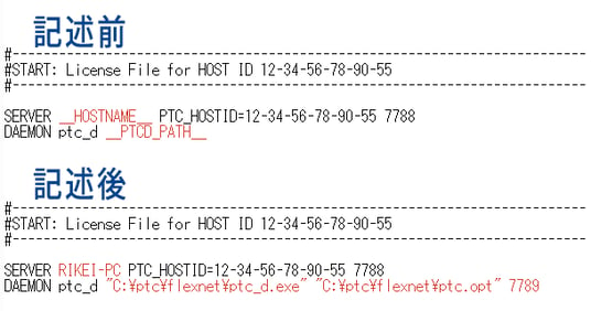 PTC FLEXnetライセンスファイルの変更例